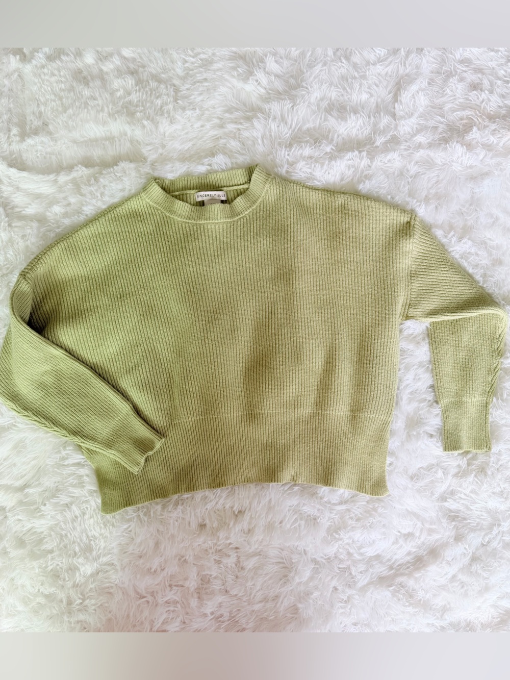 Sincerely Jules Light Olive Ribbed Crewneck Sweater